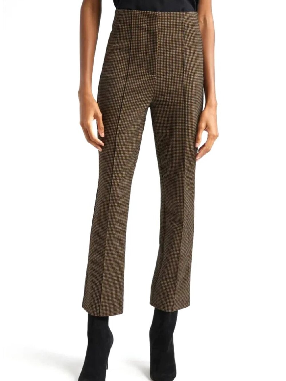 Veronica Beard Womens Pants Size 0 Kean Houndstooth Check Crop Pintuck Pleat